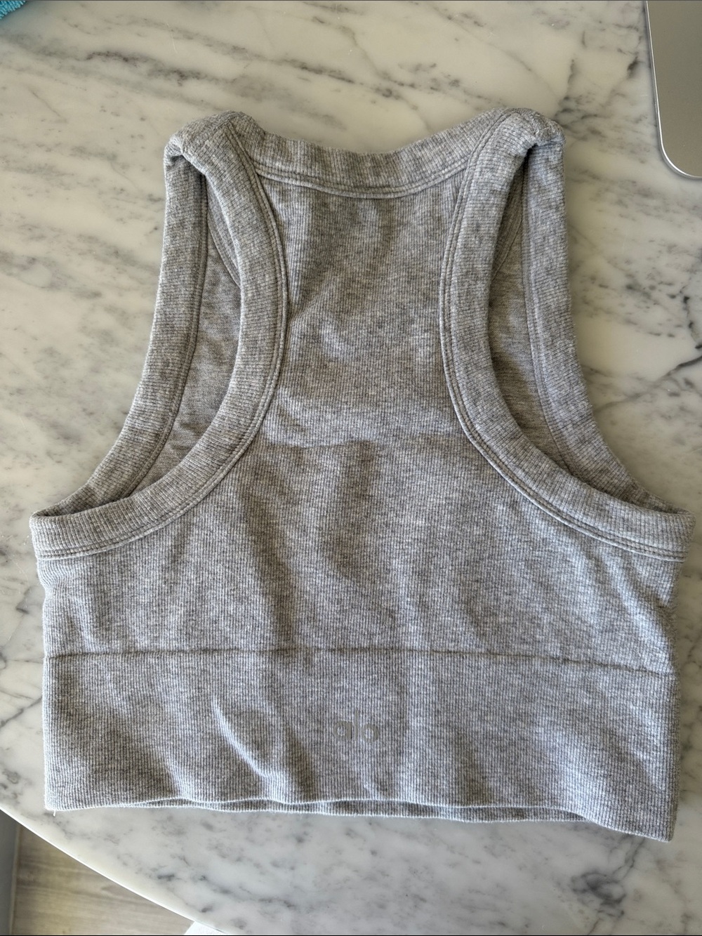 Alo Ribbed Cropped Tank Top - Gray - Picture 2 of 2